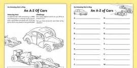 Car from the Future Activity | Vehicle Fill in Worksheet