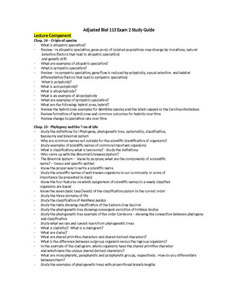 Biol 113 Exam 2 Study Guide: Speciation, Phylogeny, Ecology ...