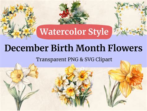 December Birth Month Flower Clipart SVG PNG Flower Invitation Birth ...