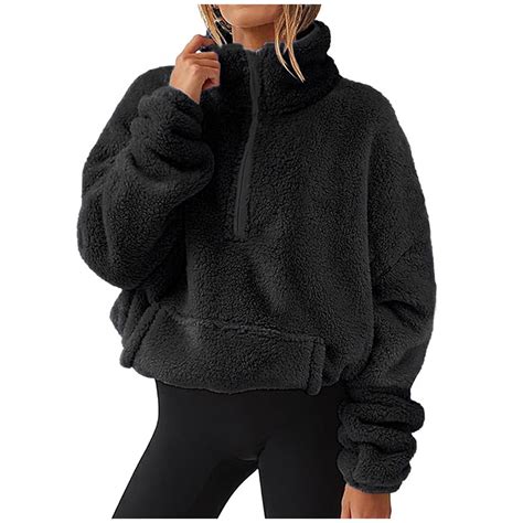 Women Long Sleeve Oversized Half Zip Fleece Sweatshirt Soft Fuzzy ...