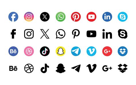 Set of popular Social Media Icons including Facebook, Instagram, x ...