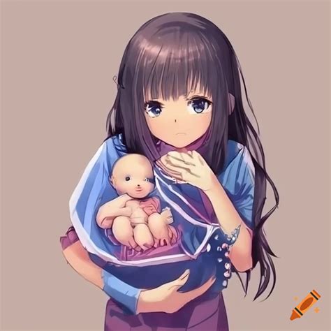 Anime girl holding a newborn baby on Craiyon