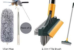 LOYZO Fan Mop Duster and 3 in 1 bathroom tiles brush with wiper(pack of ...