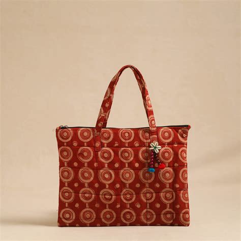 Red Handcrafted Quilted Cotton Hand Bag
