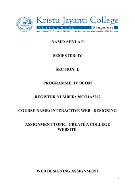 Assignment WEB Design - NAME: SHYLA P SEMESTER: IV SECTION: E PROGRAMME ...
