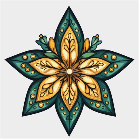 Vibrant Decorative Star Flower Design with Intricate Lines, Bold Colors ...