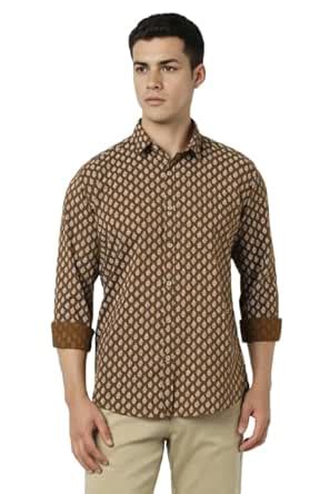 Van Heusen Men's Cotton Solid Slim Fit Casual Shirt_Brown_38 : Amazon ...