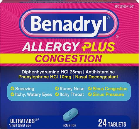 Amazon.com: Benadryl Allergy Plus Congestion Ultratabs, medicina para la alergia con ...