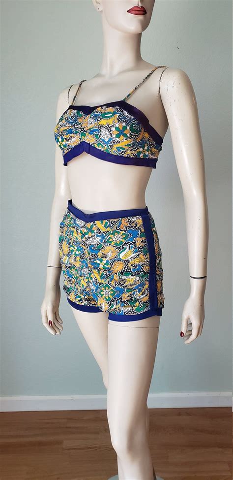 1940s Rayon Two Piece Swimsuit Bathing Suit / 40s Swimwear / | Etsy ...
