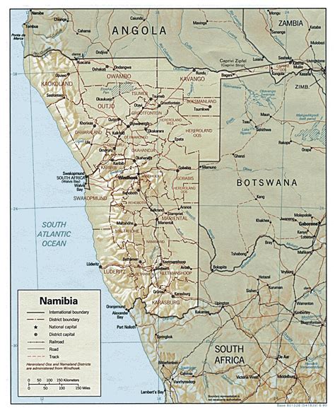 Detailed relief and administrative map of Namibia. Namibia detailed ...
