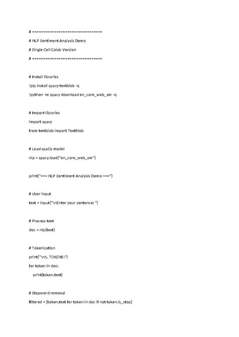 NLP Sentiment Analysis Demo - TOKENS:") for token in doc: print(token ...