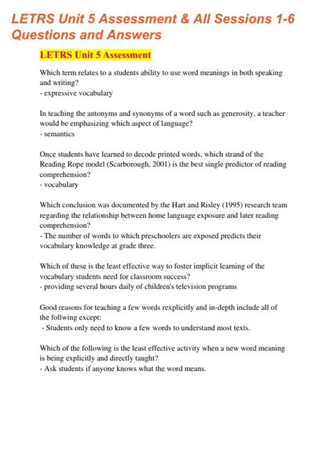 LETRS UNIT 5 Assessment All Sections 1-8 Questions and Answers - LETRS ...