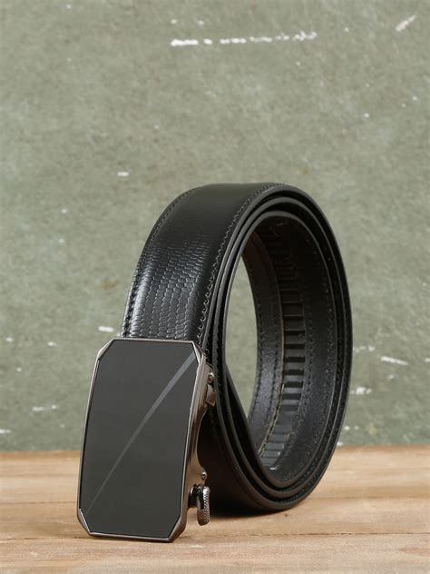 Men Black Lizard Texture Leather Auto-Lock Buckle Belt – Teakwood Leathers
