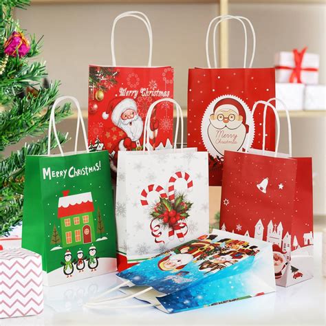 12pcs Christmas Paper Bags 6 Style Christmas Bags Xmas Gift Bags with ...