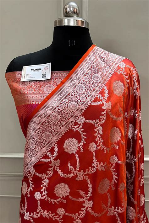 Orange Laabela Jaal Katan Silk Banarasi Saree – Mohsin Textiles