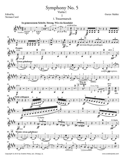 Mahler Symphony No. 5 Violin I Part by Norman Carol