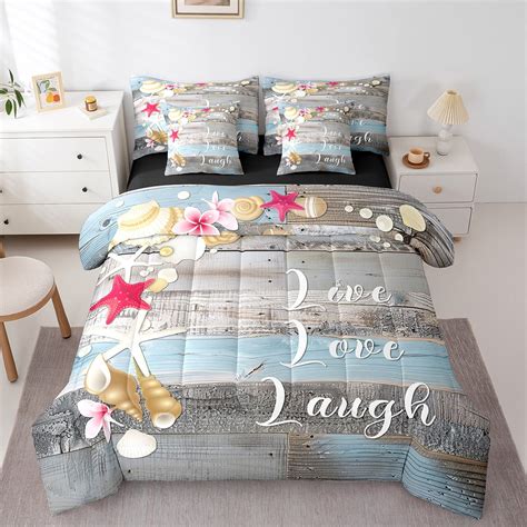 YST Beach Theme Bed in a Bag 7 Pieces Starfish Seashell Bedding Set ...