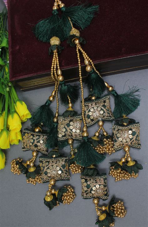 Heavy Latkan Design In Bottle Green, Set of 2 | Buy Online | Inhika.com