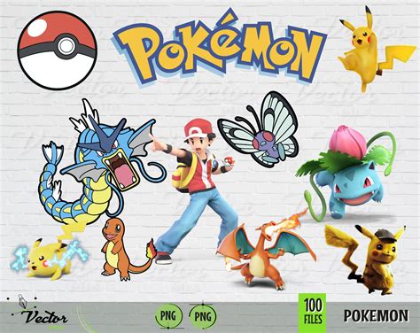 A vibrant clipart image featuring various Pokemon characters and a ...