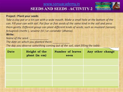 SONU ACADEMY: SEEDS AND SEEDS – EVS CLASS-V (CHAPTER-5) ACTIVITIES