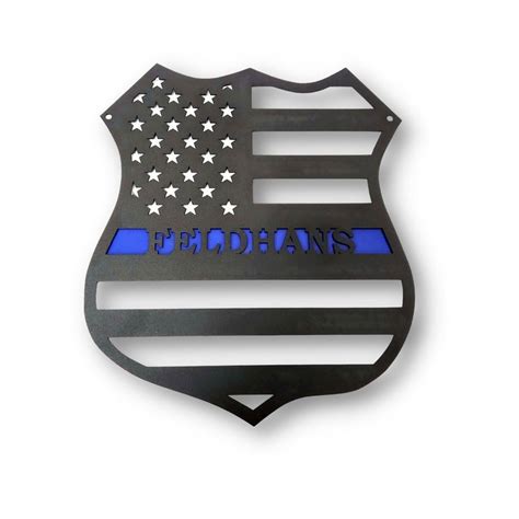 Police Law Enforcement Officer Custom Metal Badge Black and Blue Flag ...