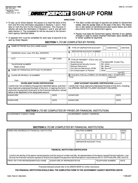 1987 Form DoL SF 1199A Fill Online, Printable, Fillable, Blank - pdfFiller