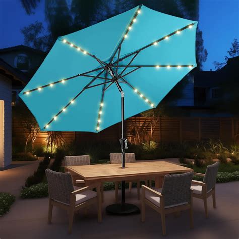Simenmax 10FT Solar Patio Umbrella with 32 LED Lights, Outdoor ...