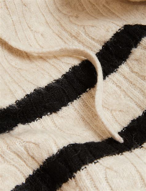 Buy Striped Cable Knit V-Neck Hoodie at Marks & Spencer
