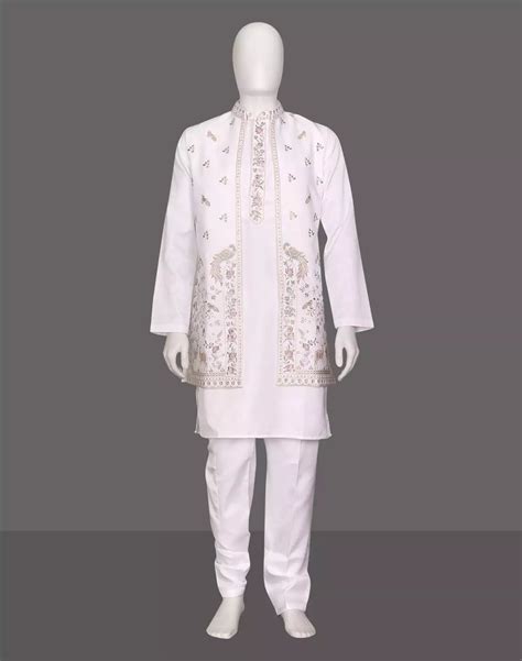White Satin Floral Design Resham work Kurta Jacket Set – South India ...