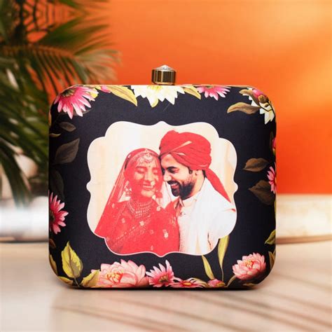 Artklim Black Based Floral Printed Customized Clutch