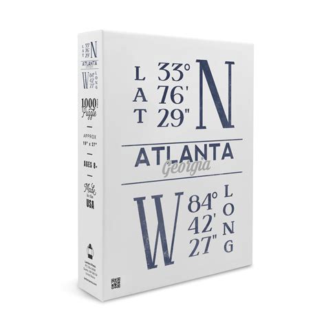 Atlanta, Georgia, Latitude and Longitude (Blue) (1000 Piece Puzzle, Size 19x27, Challenging ...
