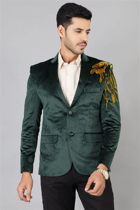 Wintage MensGold Embroidered Green Blazer