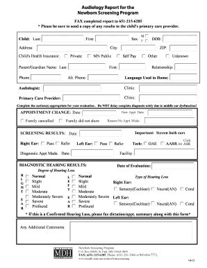 Audiology Report for Newborn Screening - Blank Fillable Template | Fill ...