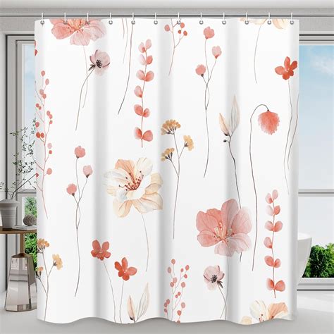 Shower Curtain Watercolor Flower Shower Curtain Sets - Spring Coral ...