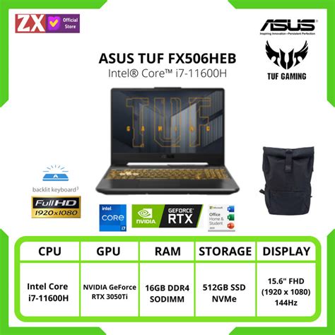 Promo LAPTOP ASUS TUFF FX506HEB-I7R5B7TO i7-11600H 16GB 512GB RTX3050Ti ...