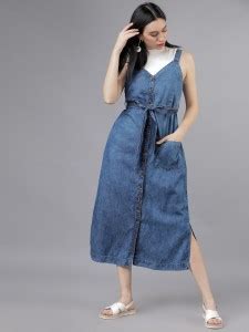 Tokyo Talkies Women Pinafore Blue Dress - Buy Tokyo Talkies Women ...