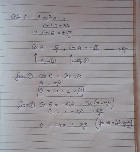 if 4 cos^2theta-3=0 then find value of sin theta - Brainly.in
