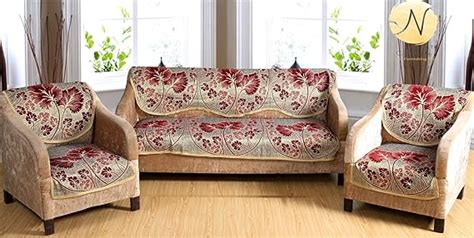 Nendle Poly Cotton Flowered 3+1+1 Seater Sofa Cover Set (Maroon, 69 ...