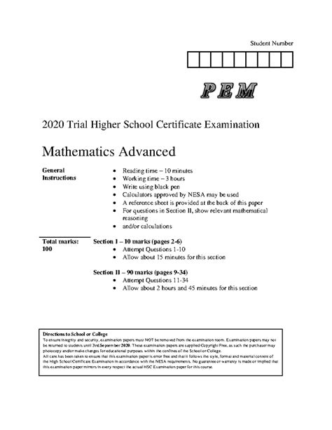 2025 HSC Mathematics Advanced Exam Solutions and Instructions - Studocu