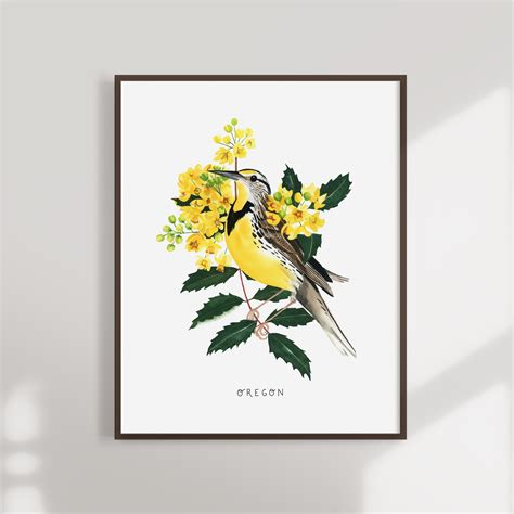Oregon State Bird Art Print Oregon Meadowlark and Grape - Etsy