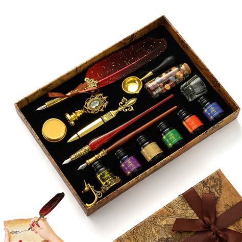 Climberty® Feather Pen with Ink,Calligraphy Feather Pen with Wax Seal ...
