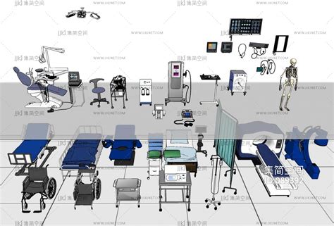 现代病床医疗器材器械设备组合su草图模型下载-【集简空间】「每日更新」