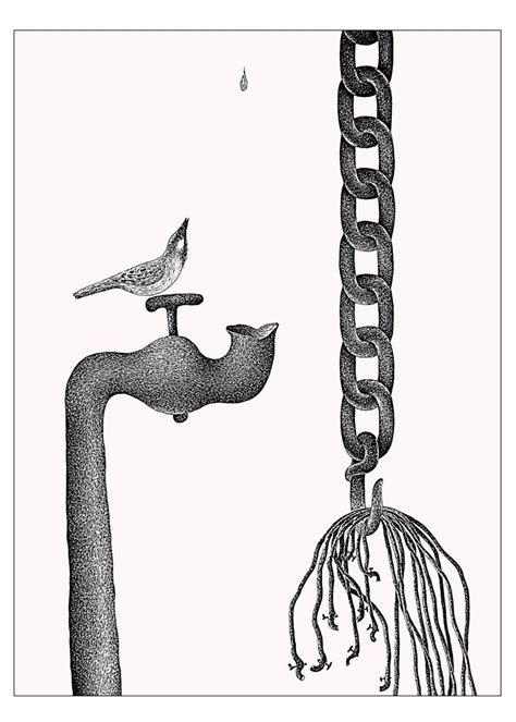 "Thirst 53": Steel Grey Pen Drawing (22x30) by Nuril Bhosale | ArtZolo.com