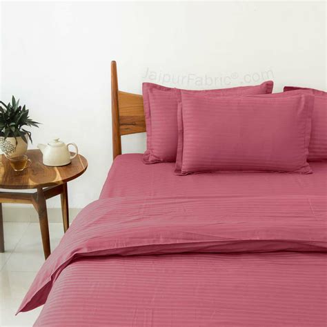 Thulian PinkSatin Stripes Matching Bedsheet and Comforter SET of 4 Bed ...