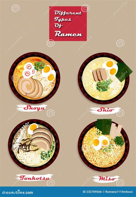 Japanese Food Ramen Clip Art.Different Types of Ramen Illustration ...