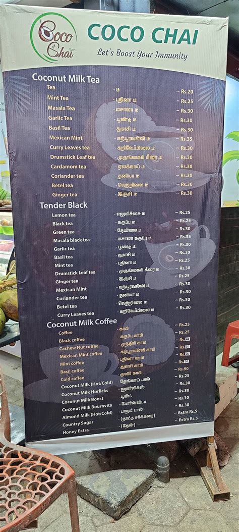 Menu at Coco Chai, Chennai
