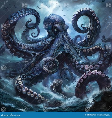 Epic Depiction of the Kraken - the Legendary Sea Monster Stock ...