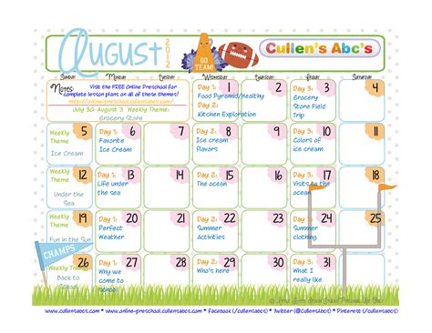 August Calendar Theme Ideas - Printable And Enjoyable Learning