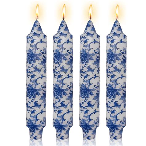 4Pcs Chinoiserie Taper Candles Blue and White Taper Candle 10inch Blue ...