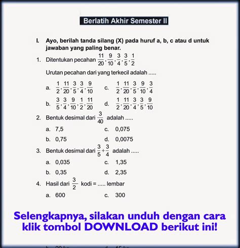 Soal Ujian Matematika Kelas 6 Semester 2